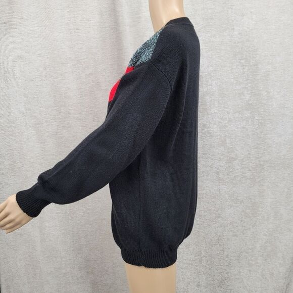 Carly Blake Vintage Christmas Holiday Sweater Black Red Metallic Silver 80s - Picture 4 of 8